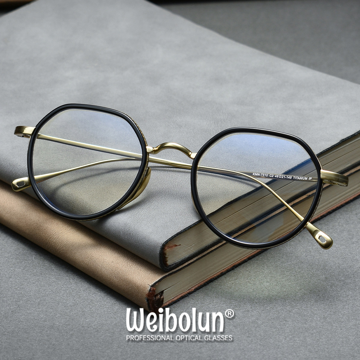 复古皇冠形眼镜架男女文艺超轻纯钛防蓝光黑金近视镜框一体式鼻托