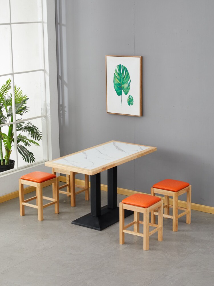 实木包边岩板桌小吃店快餐桌椅子凳子麻辣烫面馆奶茶店商用餐桌椅