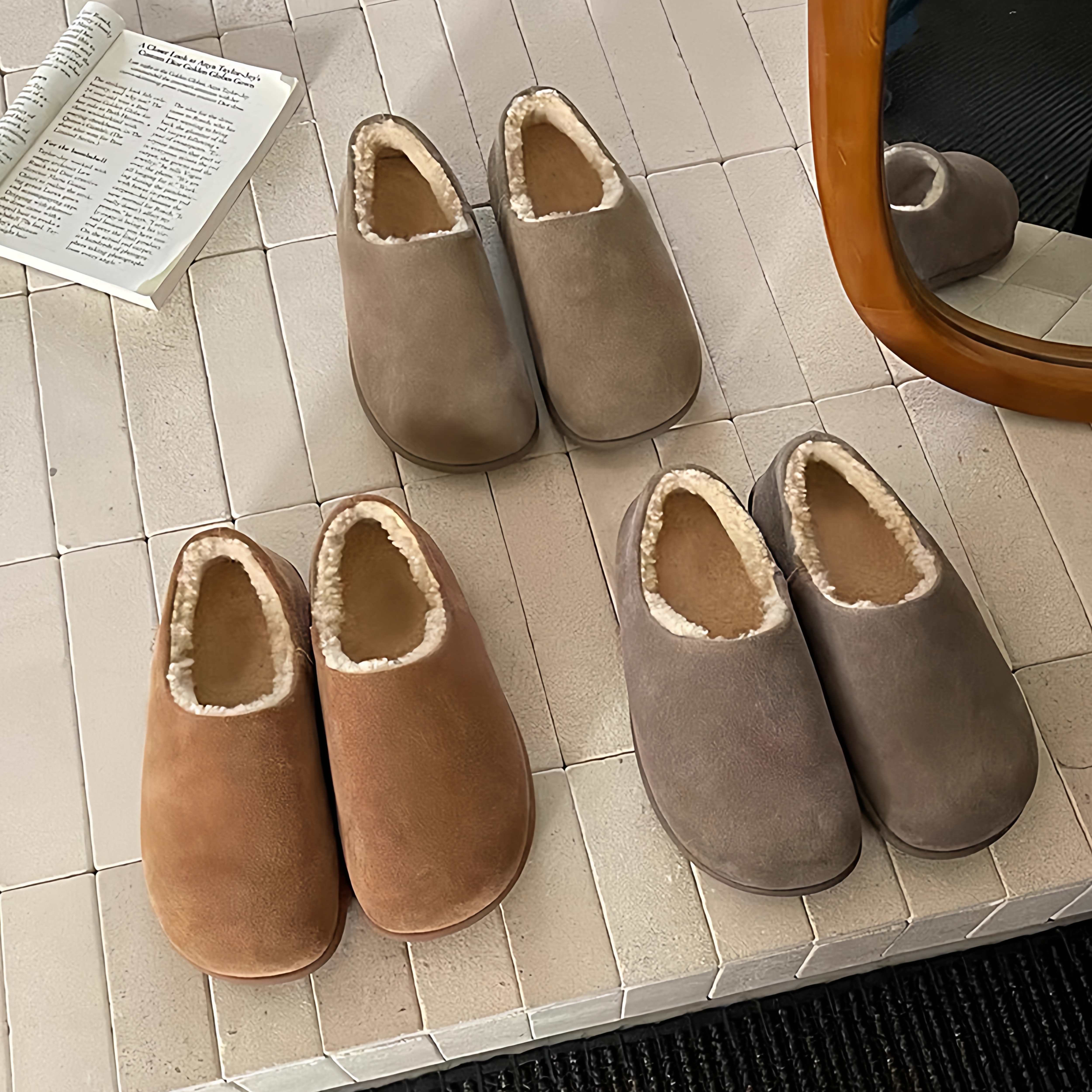 勃肯鞋女毛毛半拖加绒雪地靴2025冬季新款保暖全包百搭穆勒鞋女子