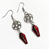 欧美饰品朋克复古蝙蝠十字架红色滴油棺材耳饰五角星耳环