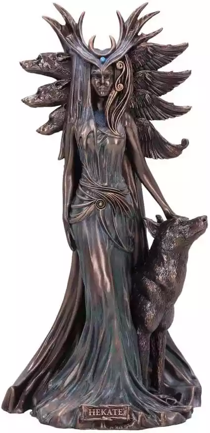 进口希腊神话赫卡忒女神青铜色雕像 32cm大号树脂摆件 带猎犬装饰