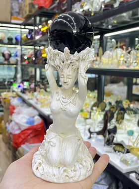 水晶球树脂工艺品底座 女树神树脂摆件树神球托 桌面办公客厅摆件