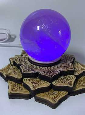 水晶球底座 榉木3D小夜灯创意莲花灯座LED七彩灯光工艺品摆件