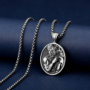 波塞冬海王吊坠男士复古钛钢项链北欧神话配饰欧美跨境热销饰品