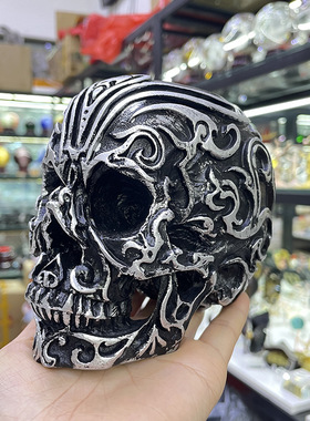 水晶球底座树脂摆件 雕花骷髅头摆件树脂花纹鬼头摆设工艺品球托
