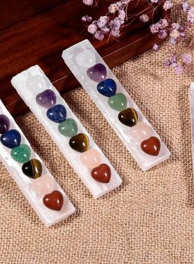 创意石膏条配七色心形天然水晶石摆件 ins简约小众工艺品摆设礼品