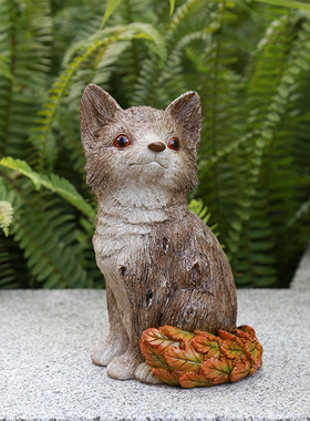 跨境新品树叶纹狐狸仿真动物小摆件树脂工艺品客厅桌面摆件装饰品