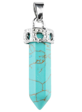 天然水晶石头六角柱吊坠 12x42mm镀银坠子 欧美款