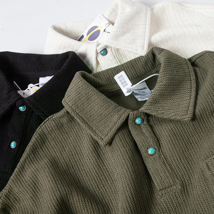 长袖华夫格上衣男肌理感纯色polo衫潮秋季简约百搭宽松外穿打底衫