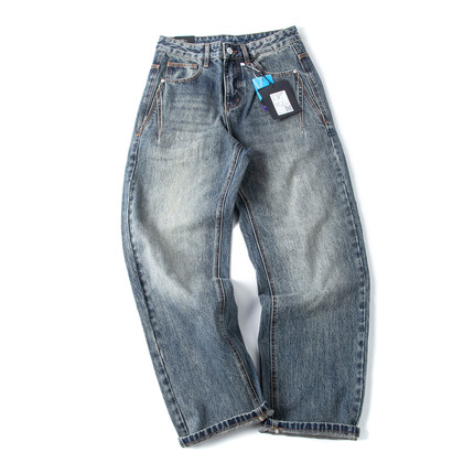 重磅美式复古潮男裤子立体锥形宽松直筒牛仔裤水洗阔腿休闲长裤男