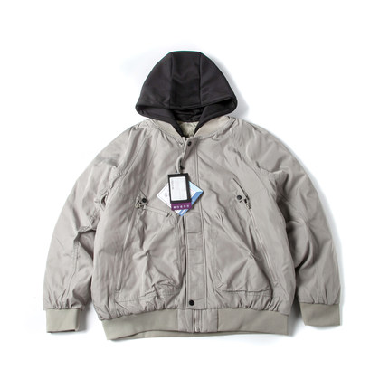 羽绒服男美式复古连帽棒球服外套可拆卸帽宽松飞行员夹克冬季上衣