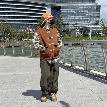 美式阔腿哈伦裤男潮港风痞帅垂感日系宽松直筒裤休闲工装廓形裤男