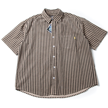 短袖衬衫男夏季高级感休闲日系复古条纹灯芯绒衬衣半袖外套男夏款