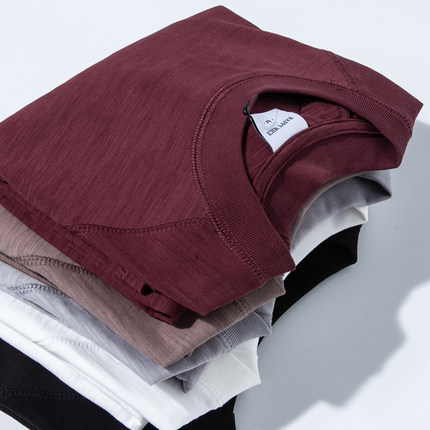 插肩短袖男日系复古港风竹节棉宽松落肩半袖潮休闲圆领半袖T恤男