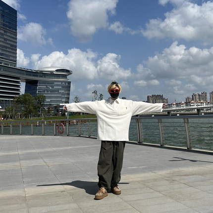 翻领长袖T恤男 肌理感打底衫纯色秋冬健身休闲宽松套头运动卫衣男