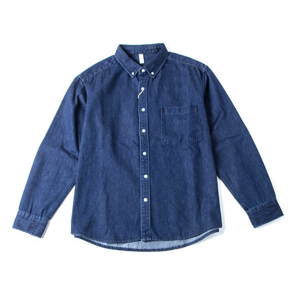 男士衬衫美式复古日系纯棉做旧水洗蓝牛仔衬衣宽松工装休闲外套男