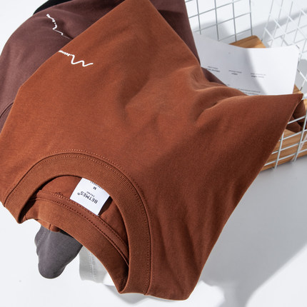 纯色短袖男秋季简约百搭纯棉半袖上衣潮tee美式复古日系休闲T恤男