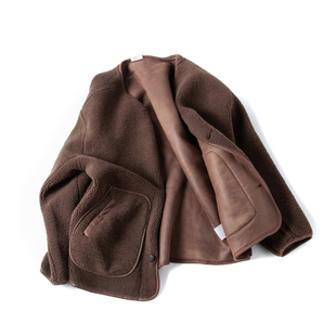 仿羊羔绒外套男潮秋冬新款加厚保暖无领夹克宽松休闲日系复古棉服