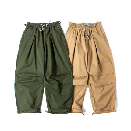 微锥休闲裤男秋季新款美式复古阔腿裤褶皱伞兵裤宽松直筒工装长裤