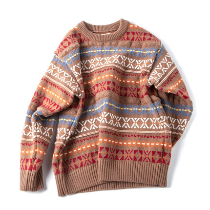 老钱风毛衣男重磅美式复古日系美拉德费尔岛民族风提花圆领针织衫