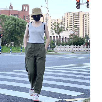 紫标裤子男夏季速干轻薄宽松锥形裤阔腿九分裤纯色运动大码休闲裤