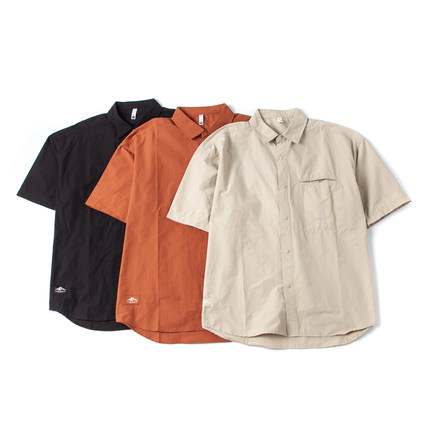 男生穿搭上衣日系军旅工装风简约纯色衬衫宽松休闲中山装短袖衬衣