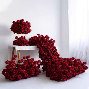 婚庆仿真桌花交车仪式拖尾仿真花装饰瀑布花生日桌摆花拍照长条花