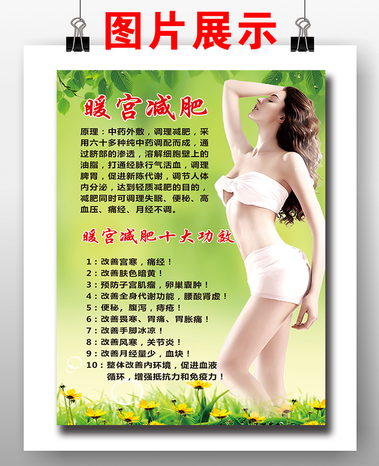 中医养生海报挂图宣传装饰画KT板定制暖宫减肥的十大功效作用