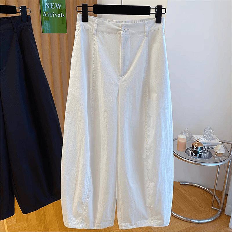 白色弯刀休闲裤女夏季薄款大码胖mm气球裤小个子宽松显瘦阔腿裤子
