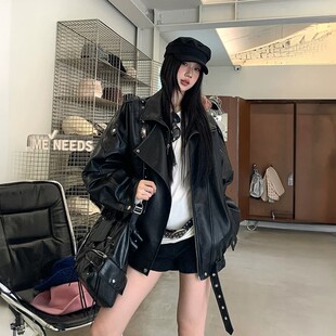 皮衣外套女2026秋冬新款黑色酷飒风宽松pu机车美式加厚内里皮夹克