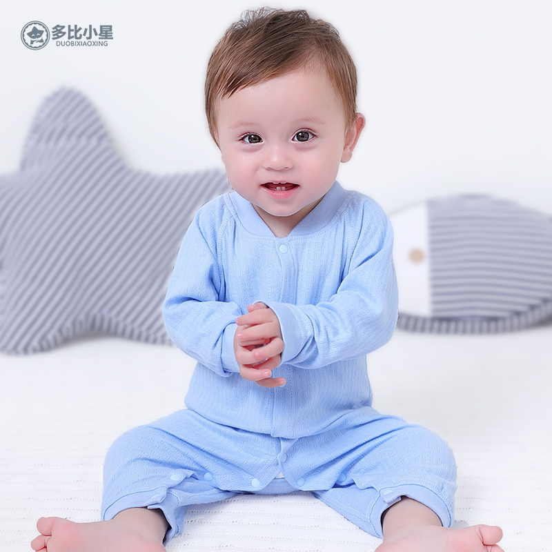 嬰兒長袖連體衣春秋純棉男女寶寶夏裝哈衣薄款新生兒睡衣服夏季天