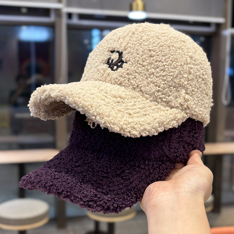 韩版羊羔绒简约字母棒球帽女秋冬