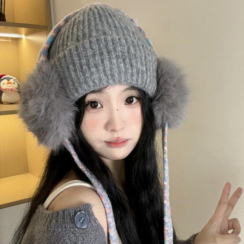 韩系绑带针织帽子女冬季2025新款保暖护耳防寒大头围耳罩毛线帽潮