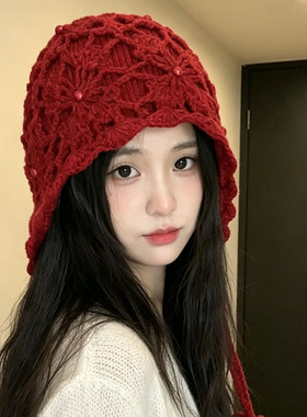 秋季女款显脸小大头围针织毛线帽