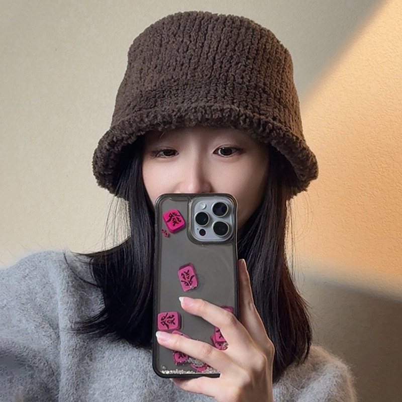 冬季素颜遮脸前长后短毛绒渔夫帽子女韩版百搭保暖显脸小水桶盆帽