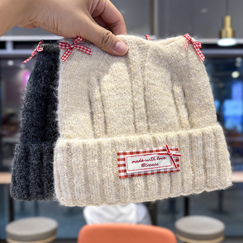 可爱猫耳朵毛线针织帽子女秋冬季