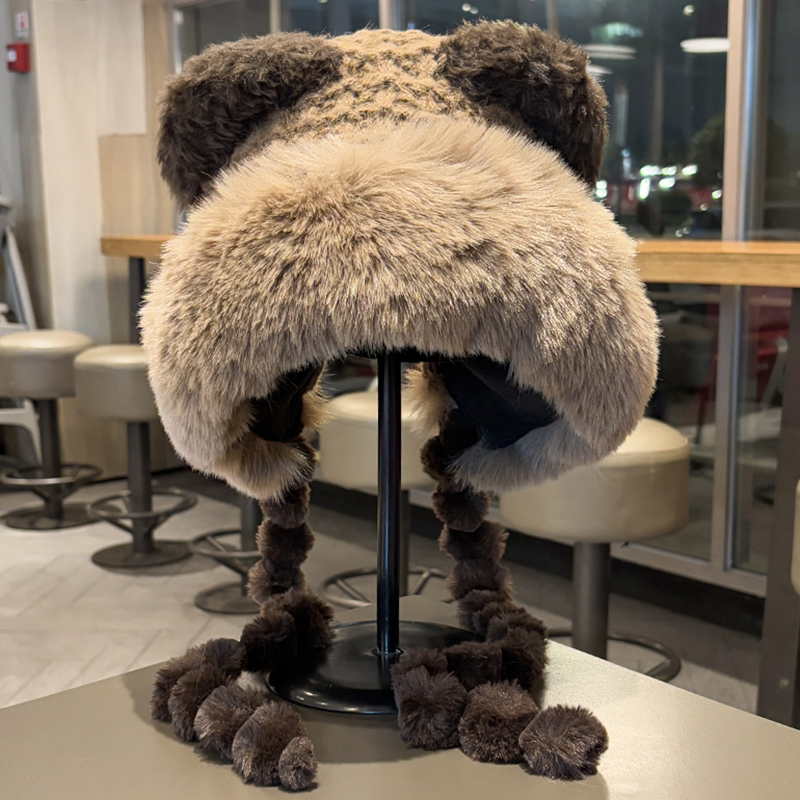 可爱小熊毛绒帽女加厚保暖显脸小