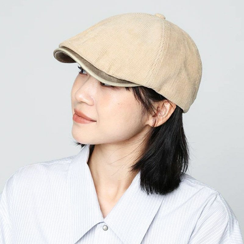大头围灯芯绒前进帽子女英伦复古时尚画家帽日系休闲文艺鸭舌帽男