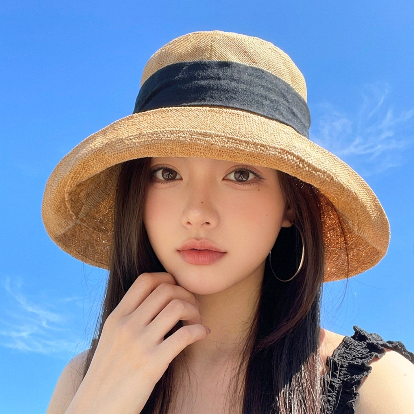 日系棉麻大檐帽子休闲渔夫帽女2026新款夏季户外百搭遮阳帽防晒帽
