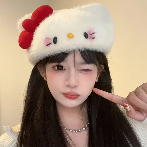 软妹蝴蝶结毛绒保暖贝雷帽显脸小