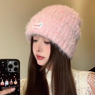 帽子女秋冬新款大头围甜美可爱毛线帽骑车护耳保暖显脸小针织冷帽