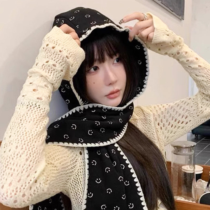 韩版笑脸围巾帽子一体百搭围脖女冬季2025新款斗篷披肩外搭高级感,服饰配件/皮带/帽子/围巾,围巾/丝巾/披肩,淘宝优惠券,粉丝福利购,淘宝优惠卷