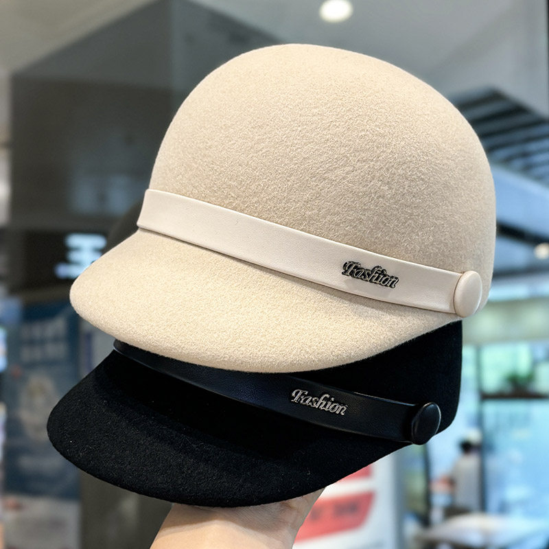 帽子女春秋羊毛呢马术帽韩版复古短檐骑士帽英伦礼帽百搭鸭舌帽潮