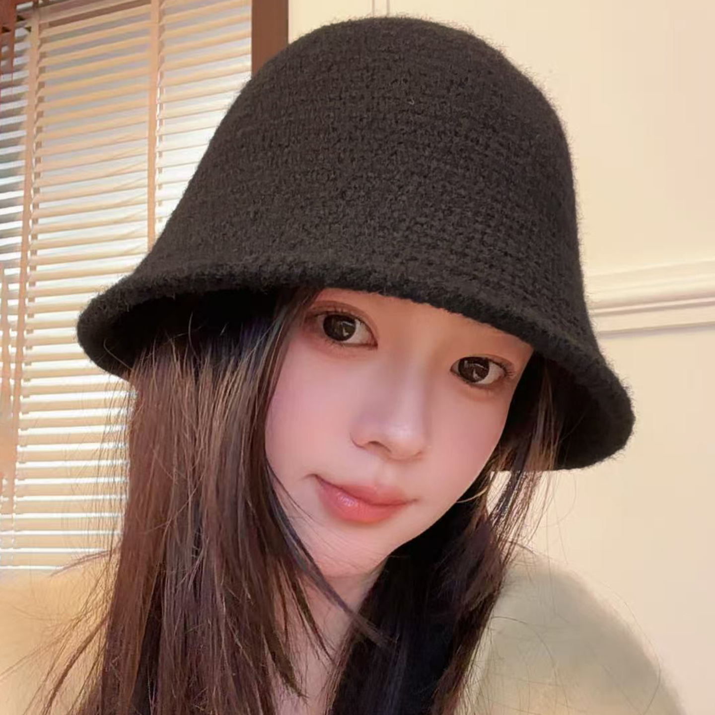 秋冬季针织渔夫帽子女2025新款保暖百搭显脸小水桶帽毛绒开叉盆帽