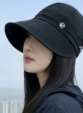 户外防晒速干渔夫帽女夏季骑行遮阳防晒帽子可折叠百搭黑色鸭舌帽