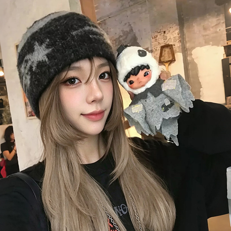 秋冬女保暖护耳毛绒针织帽