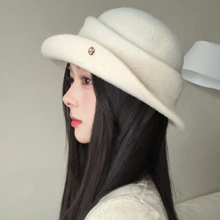 赫本风千金风毛呢礼帽子女冬季法式高级感气质优雅保暖渔夫帽盆帽