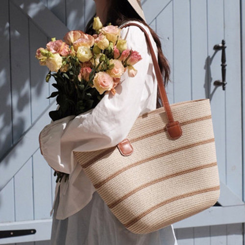 手工草编大容量度假手提托特包