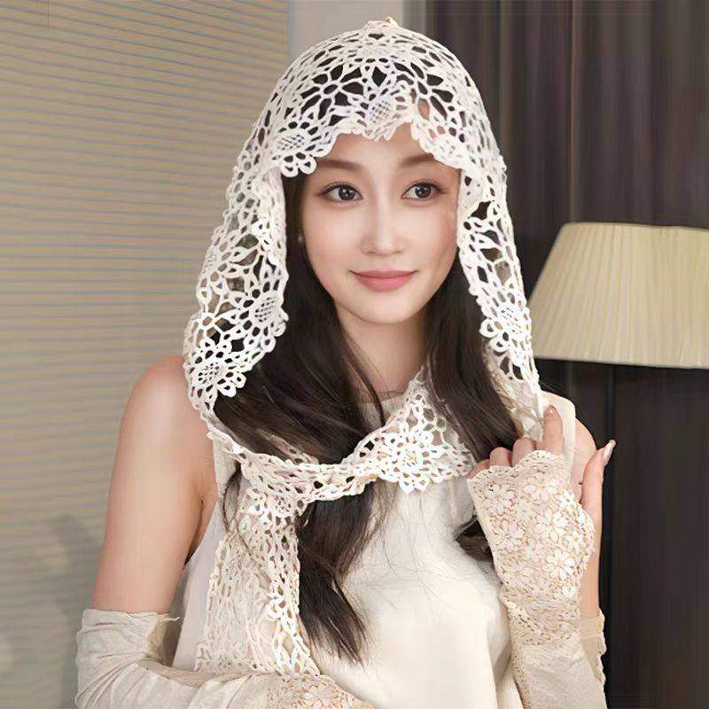 手工钩花镂空多用披肩帽子女士春夏季旅游度假防晒针织套头帽透气