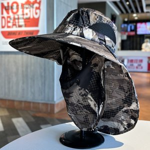 迷彩大檐渔夫帽子女夏季户外钓鱼护颈防晒登山帽男防紫外线遮阳帽